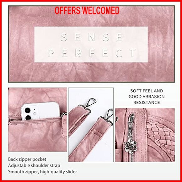 Soft Washed PU Leather Tote Bag with Adjustable Strap, Multiple Pockets - Picture 7 of 8